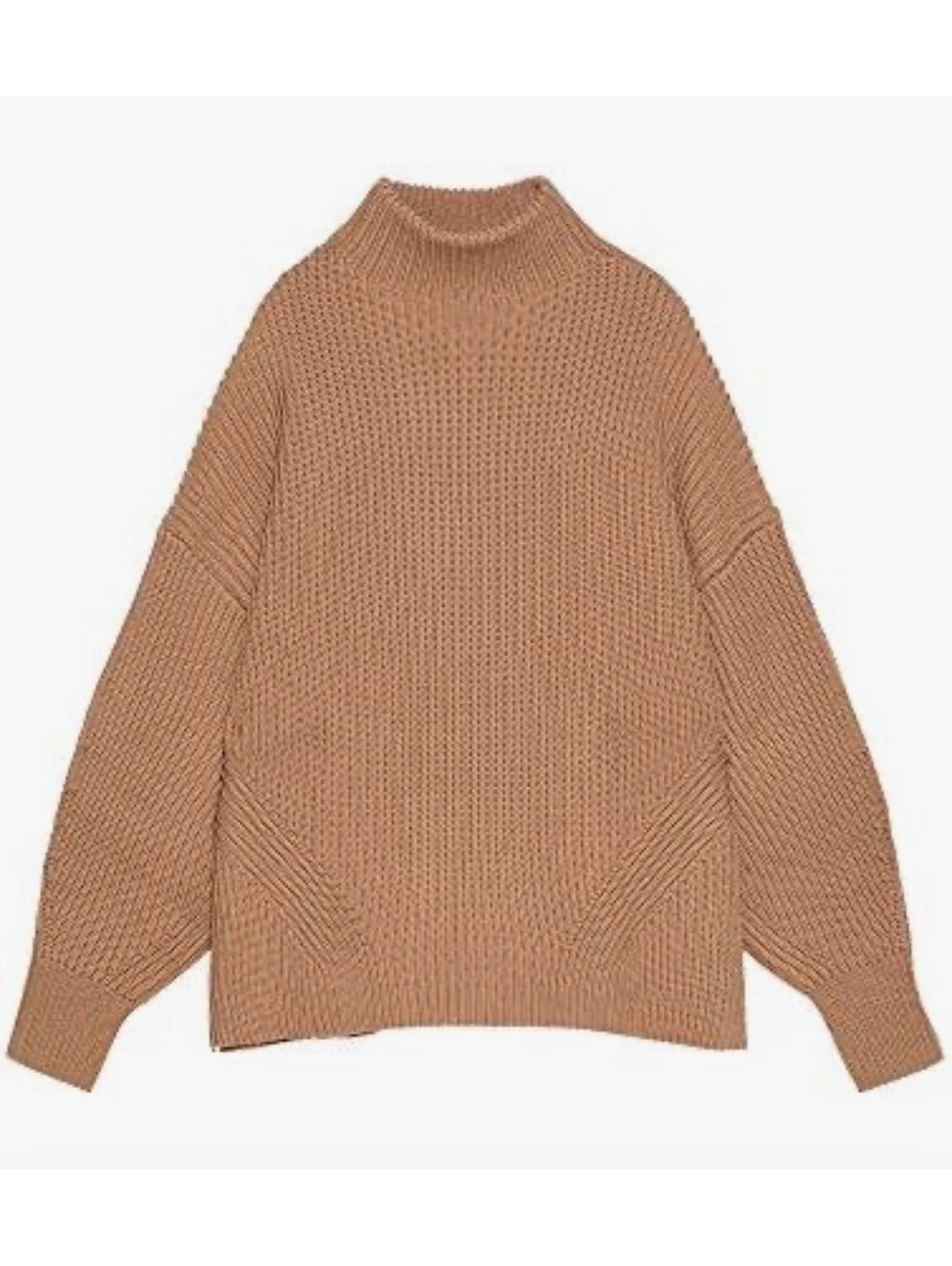 Zara Women’s Purl Knit Sweater Camel M Wool Blend Oversized Turtleneck